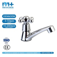 Robinet de lavabo de salle de bain en alliage de zinc chromé à montage sur comptoir, corps en ABS, poignée croisée, eau froide uniquement, cartouche en laiton