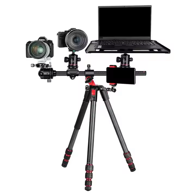 Professional Travel Tripod Carbon Fiber | 360° Panoramic Ball Head | Horizontal Center Column for Video/DSLR