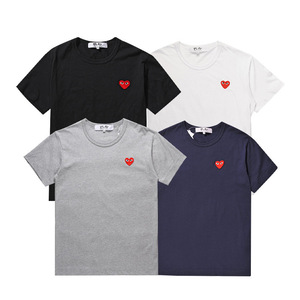 T-shirt per Coppie in Puro Cotone <span class=keywords><strong>con</strong></span> Ricamo a <span class=keywords><strong>Cuore</strong></span>, Magliette Estive a Maniche Corte <span class=keywords><strong>con</strong></span> Collo Tondo e Ricamo di <span class=keywords><strong>Cuore</strong></span> <span class=keywords><strong>Rosso</strong></span> - Product Image 1