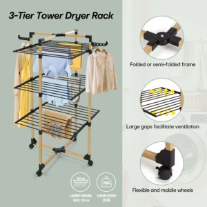 Tendedero <span class=keywords><strong>de</strong></span> <span class=keywords><strong>Ropa</strong></span> Plegable con Ruedas, 25M <span class=keywords><strong>de</strong></span> Espacio <span class=keywords><strong>de</strong></span> Secado, Ahorra Espacio, Uso Interior y Exterior - Product Image 1