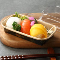 Plateau à sushi écologique 100% recyclé SM7-1101 en papier kraft/blanc/bambou, compatible micro-ondes, emballage alimentaire
