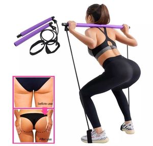 CZFIT Adjustable Metal Yoga Pilates Exercise Stick Bar 2 Section Kit with Elastic Resistance <b>Band</b> for <b>Workout</b> - Product Image 4