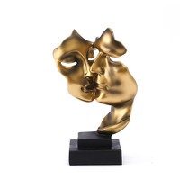 Décoration Murale en Résine « Le Silence Est d'Or » : Masques de Couple Européens en Étreinte, Ornements Personnalisés pour la Maison et le Salon