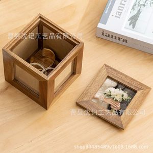 Wooden <b>Shadow</b> <b>Box</b> 5.2 Inch Square Tabletop Storage Frame For Photo Souvenir Display - Product Image 4