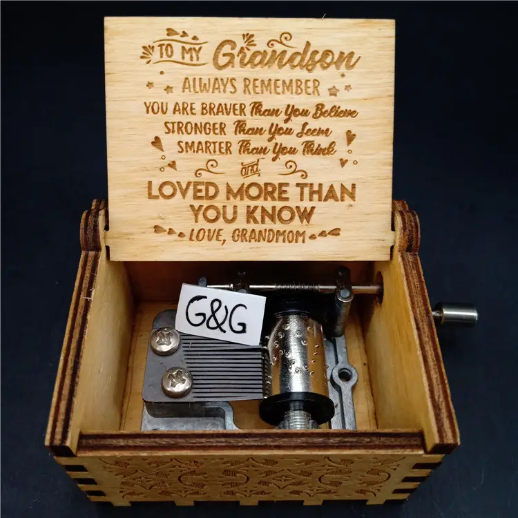 लकड़ी के संगीत बॉक्स करने के लिए एक्सप्रेस प्यार Grandparents GrandChildren करने के लिए कस्टम गीत संगीत बॉक्स