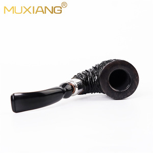 MUXIANG Tobacco Pipe Bent Type Black Engraved Silver Ring Hungarian Big Bend Solid Wood Smoking Pipe - Product Image 2