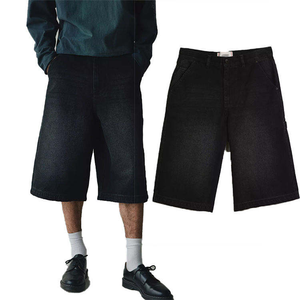 Shorts en jean baggy rétro noirs pour hommes, coupe ample, style décontracté, de haute qualité, personnalisés, pour l'été - Product Image 1