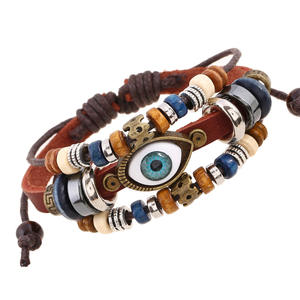 Fashion leather design multi layers evil eyes boho charm good luck bracciale unisex men jewelry China fornitore produttore - Product Image 4