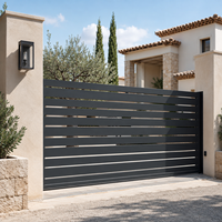 Portail coulissant moderne en aluminium à lames horizontales, très vendu en Espagne, pour l'intimité de la voie d'accès, personnalisable RAL 7016 pour entrée de villa
