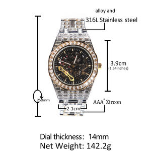 <span class=keywords><strong>Montre</strong></span> automatique CZ noire, nouvelle collection <span class=keywords><strong>de</strong></span> luxe, bling-bling, Baguette pleine glacé, montres mécaniques pour hommes et femmes, pour rappeur - Product Image 4