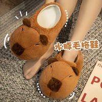 Pantoufles en peluche unisexes Capybara antidérapantes, mignonnes, chaussures de maison, confortables, pour l'extérieur, hiver