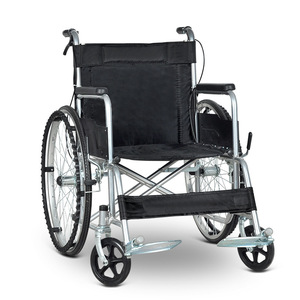 Fauteuil roulant pliant manuel en acier au carbone avec siège souple, double frein, pour usage médical et massage - Product Image 1