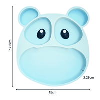 Ensemble de vaisselle pour enfants en silicone multi-compartiments, design ours de dessin animé, fourchette cuillère non toxique |   Résistant à la chaleur, compatible lave-vaisselle