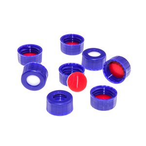 Blue Ribbed Screw PP Cap With Pre Slit Septa For 2ml 9-425 <b>Glass</b> HPLC <b>Vial</b> - Product Image 5