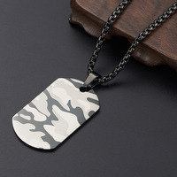 Collier pendentif en acier inoxydable plaqué or camouflage laser, style militaire, chaîne pour homme, streetwear urbain, accessoire de mode hip hop
