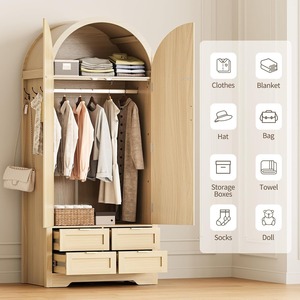 Ropero Arqueado de Madera con 2 <span class=keywords><strong>Puertas</strong></span> de Ratán para Colgar Ropa en el Dormitorio, Venta al Por Mayor Directo de Fábrica - Product Image 2