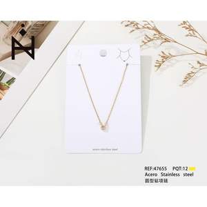 Collier pendentif minimaliste en acier inoxydable plaqué or avec zircone cubique, pierre ronde, pour un usage quotidien, bijoux unisexes - Product Image 3