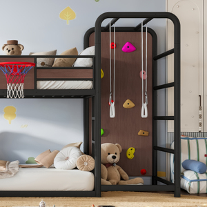 Cama alta metálica para dormitorio con escritorio, armario, tobogán, panel de escalada y canasta de baloncesto, mobiliario escolar, solo para EE. UU. - Product Image 4