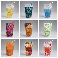 Pochettes à Boissons Personnalisées en Plastique Transparent de 250 ml et 500 ml, Qualité Alimentaire, avec Fermeture Ziplock et Trou pour Paille, Idéales pour Jus et Boissons