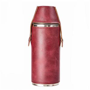 Modern Stainless Steel Vacuum Insulated Wine Bottle Travel Friendly Tumbler Brown Leather Cylindrical - Product Image 5