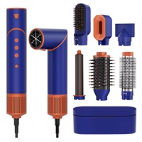 Secador de Pelo y Rizador de Pelo 7 en 1 Plegable de Plástico de Alta Velocidad con Máquina de Enrollado Automático, Efecto Coanda