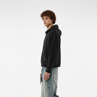 Sweat-shirt à capuche zippé noir délavé pour homme, avec rivets métalliques, coupe courte et ample, en coton, style streetwear, logo personnalisé