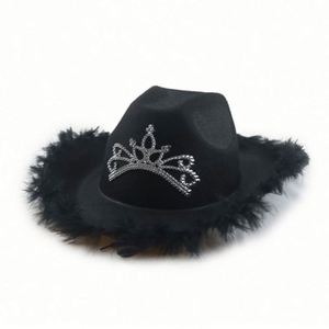 Chapeaux de cowgirl western pour femmes et filles, chapeau Fedora à bord roulé avec décorations de sequins, chapeau de cowgirl rose scintillant - Product Image 1