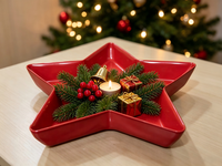 Plateau décoratif en métal en forme d'étoile de Noël, plateau de rangement rouge brillant pour la décoration de table à la maison