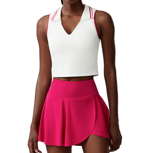 Conjunto de falda deportiva y camiseta sin mangas con cuello de polo de secado rápido para mujer Vestido de golf y Yoga con contraste de color transpirable con logotipo frontal - Product Image 1