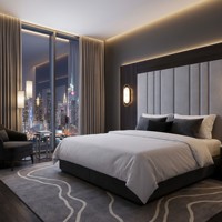 Meubles d'hôtel sur mesure, mobilier de chambre d'hôtel avec bureau incrusté de cuir et tête de lit moelleuse pour chambre de luxe 5 étoiles