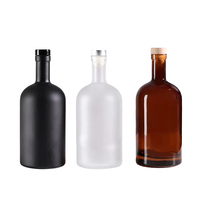 Bouteille en verre pour vodka, rhum, whisky, vin, noir mat, ambré, avec bouchon, 200ml, 375ml, 500ml, 750ml, 1000ml, vente en gros