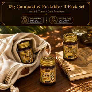 Bálsamo Herbal Calmante <span class=keywords><strong>Thai</strong></span> Heritage Tiger Siam 15g, Set de Regalo de 3 Piezas para Alivio del Dolor en Cuello, Hombros, Articulaciones y Cuerpo, Cuidado con Masajes - Product Image 1