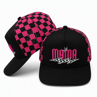 Topi Baseball Bordir 3D OEM Motif Kotak-kotak Racing 5 Panel Terstruktur Pinggiran Datar Topi Golf Gorras untuk Wanita Hadiah