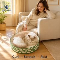 Bac à gratter rond pour chat en carton ondulé, motif nuage, lit avec rebord, mobilier d'intérieur, vente en gros