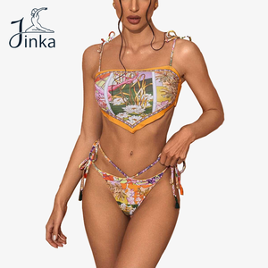 Set Bikini moda donna estate infradito stampa floreale UPF50 Beachwear <span class=keywords><strong>Swim</strong></span> <span class=keywords><strong>Diving</strong></span> abbigliamento accessori - Product Image 1