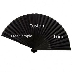 Muestra Gratuita, Abanico de Mano de Bambú con Impresión de Logotipo Personalizado, Abanico Plegable de Tela y Papel, Abanico Promocional Publicitario - Product Image 1