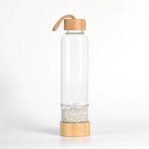 Hot Sales Custom Logo Bamboo Glass Bottle Crystal Water Gemstone Center Quartz Drink Bottle Other Crystal Crafts