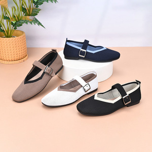 Zapatos Planos de Punto para Mujer, Estilo Mary Jane, Punta Redonda, Zapatos de <span class=keywords><strong>Ballet</strong></span>, Correa Ajustable con Hebilla, Tallas Grandes Incluidas - Product Image 6