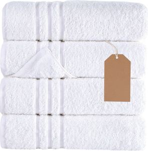 ผ้าขนหนูอาบน้ำสีขาว Hammam Linen แพ็ค 4 ผืน ขนาด 27x54 นิ้ว เนื้อนุ่ม ซึมซับดี คุณภาพพรีเมียม สำหรับใช้ในชีวิตประจำวัน ผลิตจากผ้าฝ้ายตุรกี 300-499 GSM - Product Image 1