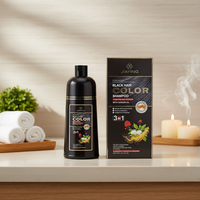 Champú Tinte para el Cabello Negro Herbal Orgánico Natural 3 en 1, Crema Permanente Sin Amoníaco de 500 ml con Certificación MSDS