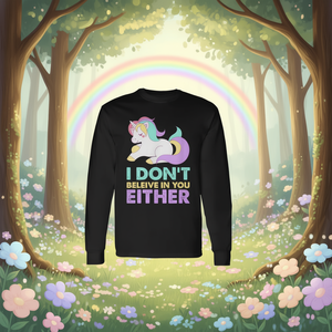T-shirt a maniche lunghe con stampa Unicorn I Don't Believe In You, taglia per adulti - Product Image 3