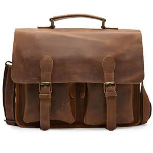 Grote Zakken Pure Lederen Laptoptas Gepersonaliseerde Vintage Retro Buffalo Lederen Aktetas