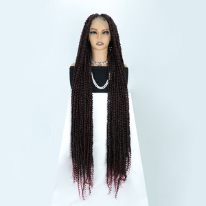Peluca de trenzas sin nudos <span class=keywords><strong>Etra</strong></span> Long de 46 pulgadas para mujer, trenzas de ganchillo con doble encaje completo, rastas sintéticas negras, color maíz y burdeos. - Product Image 1
