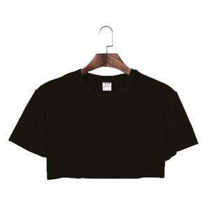 T-Shirt Crop Top da <span class=keywords><strong>Donna</strong></span> in Cotone 100% Molto Morbido Tessuto Pesante 200Gsm Nero Manica Corta - Product Image 1