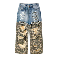 Jean en denim 13 oz, taille mi-haute, patchwork, délavé vintage effet monkey wash, coupe baggy, déchiré, jambe large, longueur au sol, personnalisé