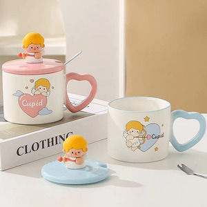 Tasse créative à poignée en forme de cœur creux Tasse <span class=keywords><strong>Cupidon</strong></span> mignon avec couvercle cuillère - Product Image 4