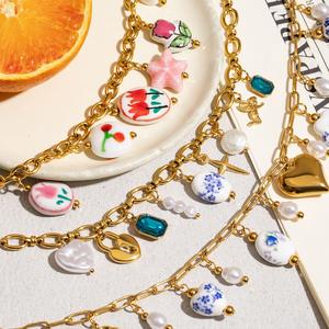 Nuova collana Vintage con ciondolo rosa rosa con stella rosa e ciliegia placcato in oro 18k collana di gioielli in acciaio inossidabile - Product Image 5