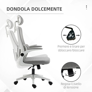 Chaise de bureau ergonomique réglable en hauteur avec appui-tête, 60x59x114-122 cm, gris - Product Image 3