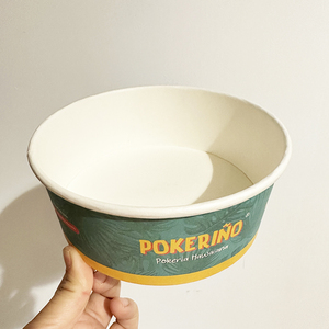 Vente en gros de gobelets en papier jetables carrés ronds chauffables kraft imperméables à l'eau impression personnalisée bol à salade en papier avec logo avec couvercle en PE - Product Image 3