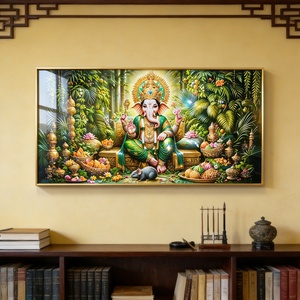 Venta al por mayor de fábrica: Cuadro islámico personalizado de elefante verde, pintura de porcelana de cristal con LED, nuevo marco de aleación de aluminio para decoración del hogar. - Product Image 5